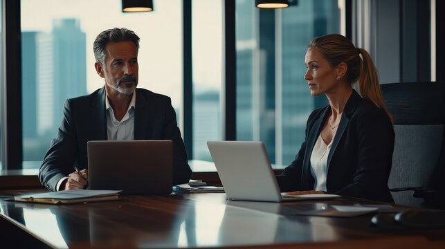 Modern Office Meeting Between Two Middle-Aged Professionals - Powered by Adobe