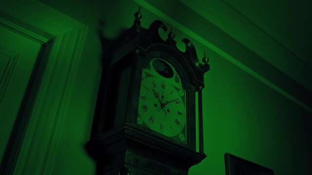 Scary Creature Shadows Over Clock Halloween Scene