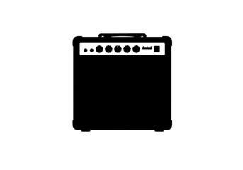 Fototapeta premium A black and white graphic of a guitar amplifier with knobs and a handle on a white background