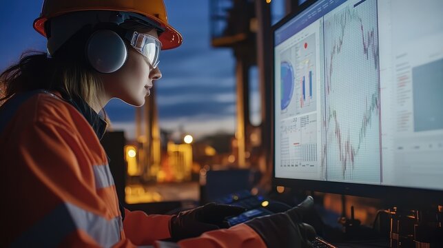 Technician Reviewing Data from Mud Logging During Oil Drilling Operations
