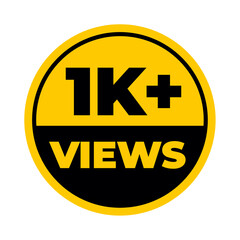 1K views png yellow colour, trending social counter icon, popular engagement meter, viewer milestone badge