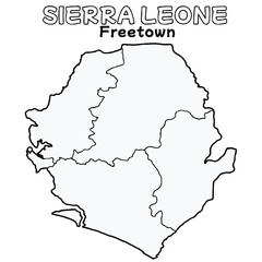 Fototapeta premium Outline of the sierra leone Map with State Boundaries with name and capital city for Educational Purposes and Planning in transparent and vector