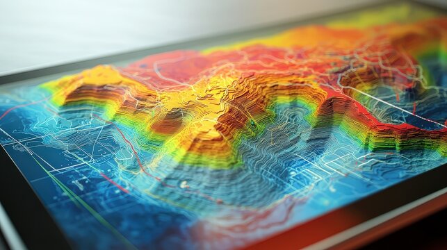 3D Terrain Model Animation Displayed on Digital Tablet