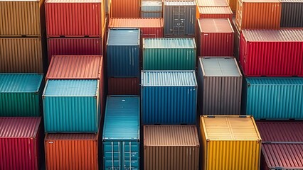 Colorful shipping containers arranged in an abstract aerial-inspired composition.