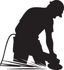 Silhouette of Construction Worker Grinding Metal with Angle Grinder, Transparent Background.