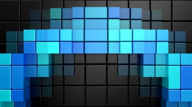Cubes Form a Wave. Abstract motion, two color, 3d rendering, 4k resolution
