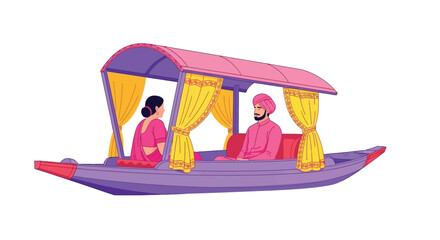 Vector illustration of kashmiri couple in shikara boat dal lake india travel tourism