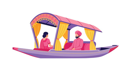 Kashmir shikara boat ride vector illustration traditional indian culture design art