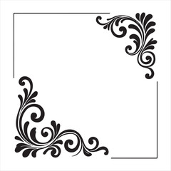 Fototapeta premium Black Ornamental Floral Corner Border – Elegant Vintage Frame Design