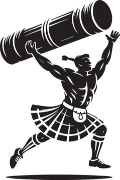 Muscular man lifting heavy log wearing kilt vector