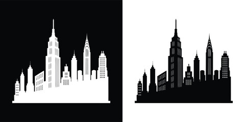 Fototapeta premium A silhouette of a classic city skyline featuring art deco skyscrapers against a contrasting background