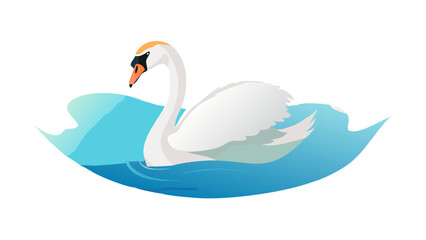 Obraz premium Elegant white swan gracefully glides through calm blue water with stylized waves and a black background