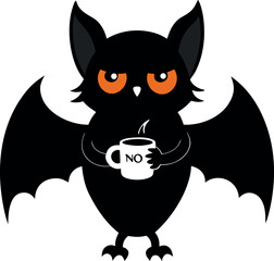 Bat Sipping Coffee With No Sleep Till Halloween