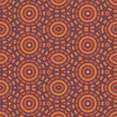 Seamless Orange and Purple Geometric Pattern – Ethnic Mandala-Inspired Tile for Digital & Textile Use, Seamless Ethnic Pattern in Rich Orange and Purple Hues