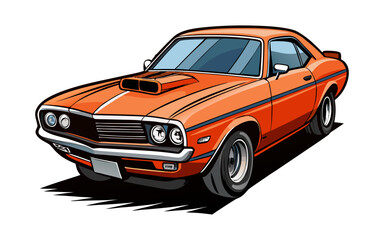 Vintage 1970s Classic Muscle Car Vector Illustration with Bold Hood Scoop Design, Retro Automotive Art, Perfect for Car Enthusiasts and Classic Car Collectors