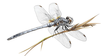 Dragonfly Perched On Grass Stems