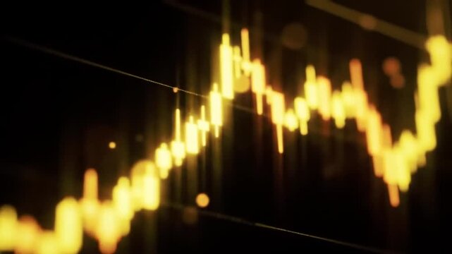 Dynamic stock market chart animation with glowing gold trend line movements