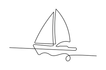 Sailboat continuous on line drawing of isolated outline victor art white background 
