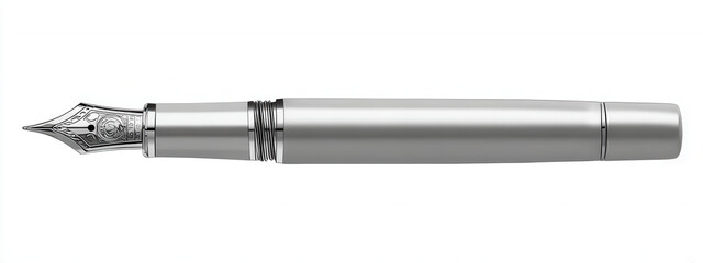 Fototapeta premium Elegant silver fountain pen glistens against a pristine white backdrop, representing classic writing craftsmanship and artistry