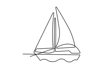 Sailboat continuous on line drawing of isolated outline victor art white background 
