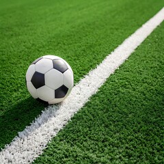 Closeup soccer ball at corner mark on football turf high resolution photo