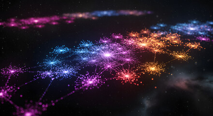 Abstract Digital Network Connection with Glowing Dots and Lines, Data Stream Visualization