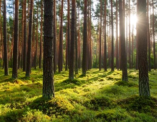 Sunlight filtering through a pine forest (1)