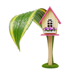 Birdhouse with flowers and leaf isolated on transparent background