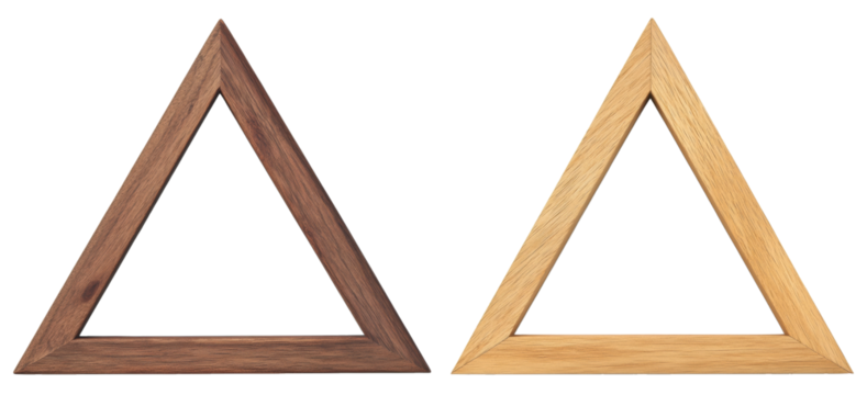 Two wooden triangular frames in distinct shades, showcasing craftsmanship and design.