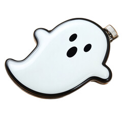 A whimsical ghost-shaped flask with a shiny white surface and black facial features, perfect for Halloween-themed gatherings.
