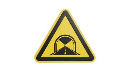 Warning sign for tunnel with radioactive symbol isolated on white background