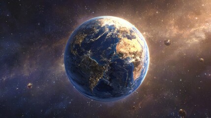 Obraz premium Earth in space, lit by celestial glow