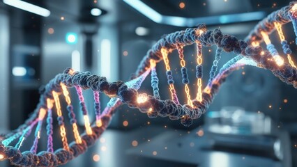 DNA helix in futuristic lab