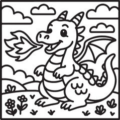 Fantasy Cozy Retreat – Bold Line Art Coloring Page with Magical Elements