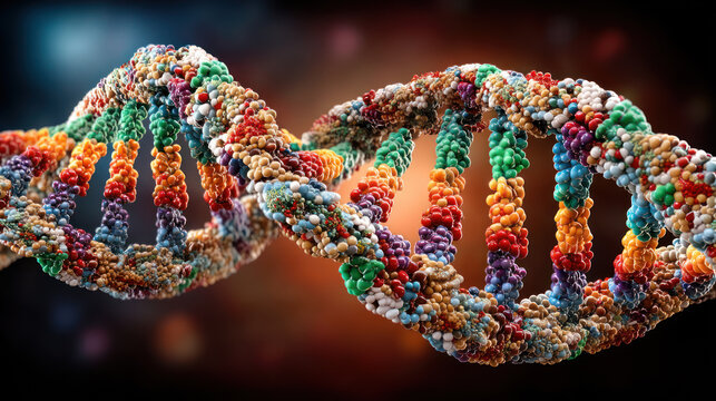 Colorful DNA spiral in form of infinity emblem on black background