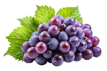 Fresh Purple Grapes with Green Leaf on Transparent Background