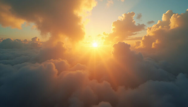 Bright sunrise shining through clouds in a colorful sky