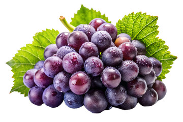 Fresh Purple Grapes with Green Leaf on Transparent Background