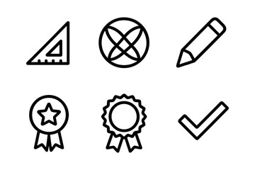 Educational tool icons set: geometry, drawing, achievement symbols in linear style