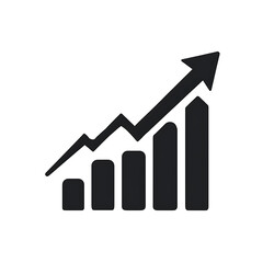 Black silhouette of a bar graph with an upward trending arrow indicating growth