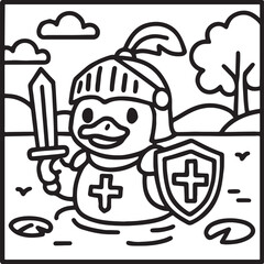 Fantasy Cozy Retreat – Bold Line Art Coloring Page with Magical Elements