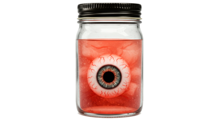 Eyeball in jar halloween prop spooky decoration horror themed party favor creepy oddity peculiar strange on transparent background