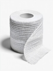 Elastic medical bandage roll with detailed textured pattern, close-up healthcare item on white background
