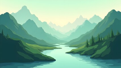 Peaceful Mountain Landscape with Gently Flowing River