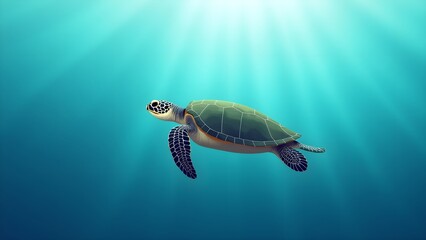 Flat Illustration of a Turtle Swimming in the Sea