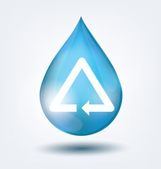 Blue shiny water drop. Save water concept. Vector illustration.