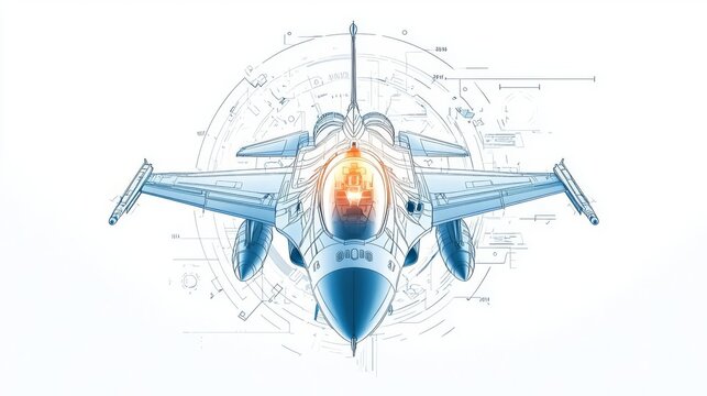 Detailed blueprint illustration of a modern fighter jet showcasing innovative design and advanced technology.