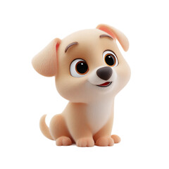 Fototapeta premium 3D cartoon style cute puppy sitting and smiling, big eyes, soft textures, pastel color.png isolated on transparent background