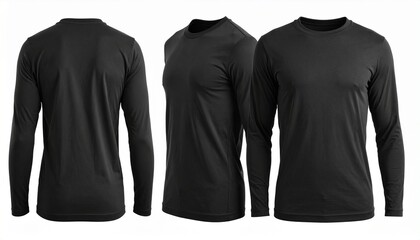 Apparel showcase&mdash;front and back view of person wearing plain black long-sleeve shirt and blue denim jeans. Neutral stance with clear, unobstructed framing emphasizes fit, fabric contrast, and wearable