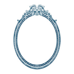 vintage oval frame isolated line drawing, decorative sketch Hand Drawn on Transparent Background